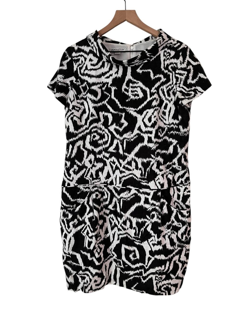 Pendleton Womens Black White Linen Blend Drop Waist Sheath Dress Size 14 Petite